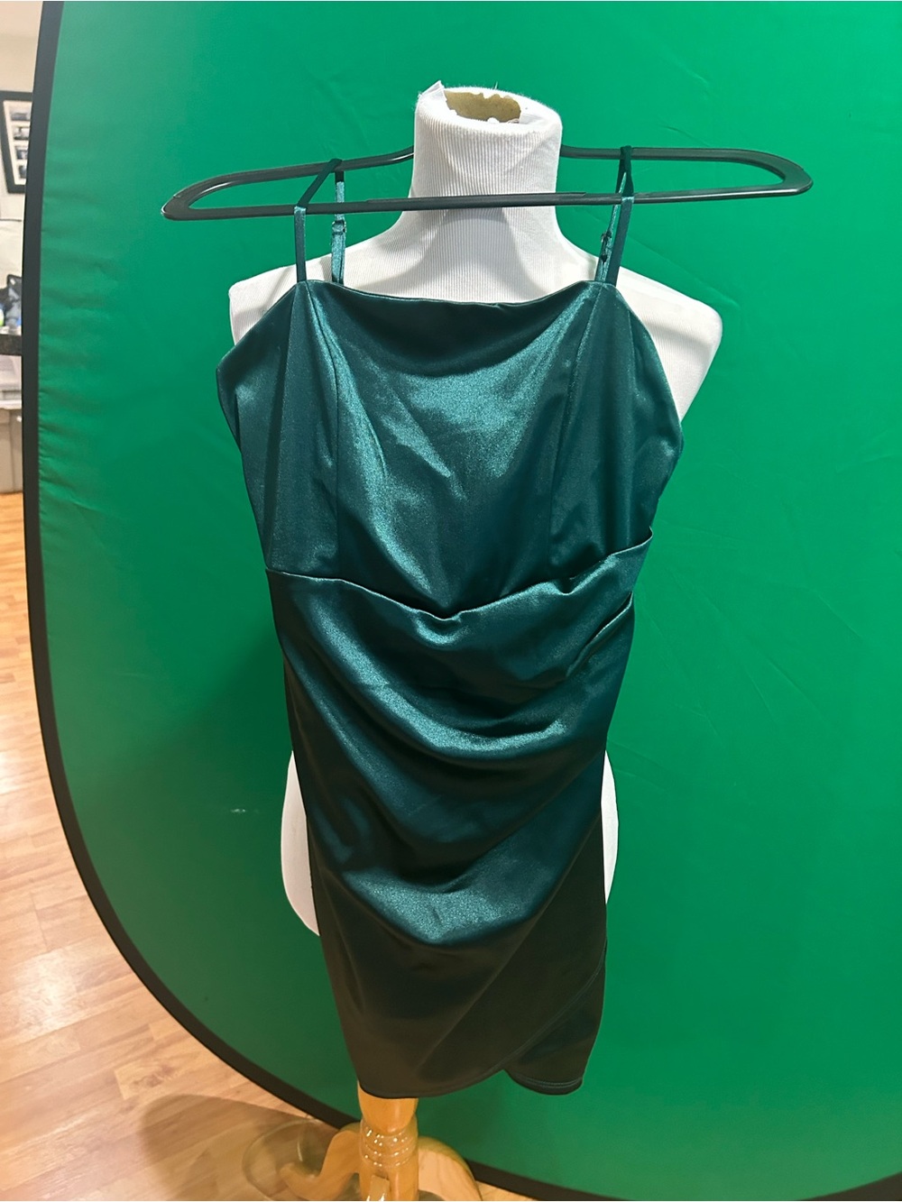 Emerald Sundae Shimmery Teal Cowl Mini Dress